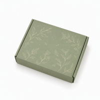 Boîte d'expédition en carton ondulé personnalisée de luxe, couleur vert sauge mat, avec impression botanique minimaliste pour l'emballage de cadeaux et de vêtements