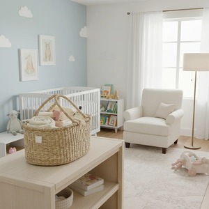 Seagrass <b>basket</b> for baby's belongings Handmade <b>Storage</b> <b>Basket</b> Wholesale eco-friendly Made in Vietnam - Product Image 4