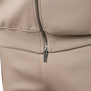 Mens Beige Full <b>Zip</b> <b>Hooded</b> Sweatshirt and Shorts Set Casual Athletic Sportswear Training Workout Summer Tracksuit Outfit - Product Image 6
