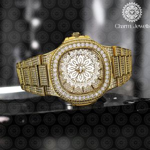 Reloj de Lujo Charm_Jewells, Dorado, 45mm, Redondo, Analógico, de Cuarzo, para Hombre, con Esfera de Cristal de Zafiro y Bisel de Diamantes - Product Image 1