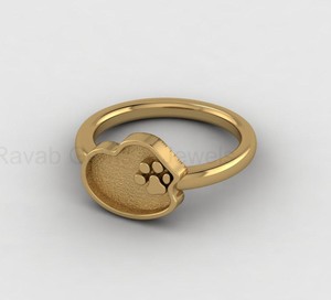 Solid 925 Sterling Silver 14k Gold Plated Dog Paw Blank Bezel Setting <b>Ring</b> Breastmilk DIY Resin Jewelry Findings - Product Image 3