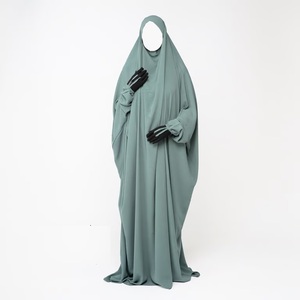 Abaya à capuche vert clair Nida pour femme, tenue quotidienne, manches longues, longueur ras du sol, robe de prière modeste, couleur unie, polyester, coupe ample - Product Image 1