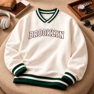 เสื้อสเวตเชิ้ตคอวีทรงหลวมสำหรับผู้ชาย แบรนด์ Brooklyn Athletic Dept ผ้าฝ้ายเฟรนช์เทอร์รี่ สวมใส่สบายๆ สำหรับฤดูใบไม้ร่วง ระบายอากาศได้ดี - Product Image 4