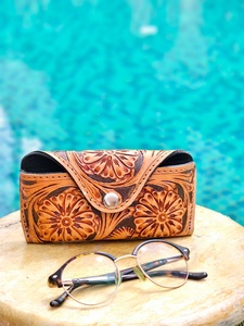 Real Handcrafted Tooled Leather Spectacles Case Hand Craved Leather Belt <b>Eyeglasses</b> Holder Unisex Reading Glasses Sleeve Case - Product Image 3
