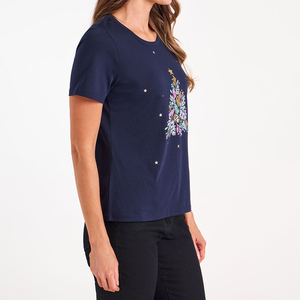 Streetwear Applique Plain Printed for Premium Women's Boxy Short Sleeve T-<b>Shirts</b> Breathable Cotton <b>Polyester</b> Jersey Fabric - Product Image 2