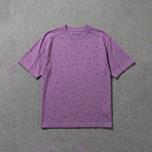 Ruby Red Rhinestone women's shirt Casual Loose Fit Drop Shoulder Top Customized Embellished All Seasons T-Shirt Heavyweight DTG - Product Image 3