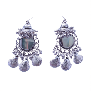 Fashion Drop Earrings in <b>Shell</b> Style with German Silver <b>Mirror</b> Work - Product Image 2
