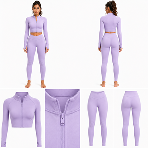 Conjunto de ropa deportiva de yoga personalizada para mujer, 2 piezas, leggings de cintura alta, sujetador deportivo, sin costuras, elástico, para fitness, entrenamiento, gimnasio - Product Image 6