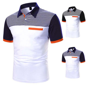 Polo de Manga Corta para Hombre, Diseño Casual con Bloques de Color, Tejido a Rayas, con Bolsillo, Blanco, Azul Marino, Naranja - Product Image 1