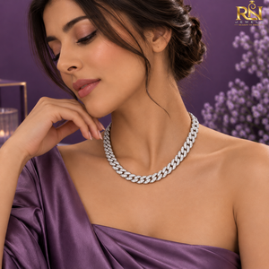 Collar de Cadena Cubana con Diamantes Cultivados en Laboratorio con Corte Brillante |   Collar de Oro Macizo de 9K, 14K, 18K con Incrustaciones de Diamantes, Joyería Fina, Diseño Audaz - Product Image 4