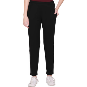 Women's Maroon Short Sleeve Crew Neck T-Shirt With Black Full Length <b>Pants</b> Side Pockets Elastic Waist Casual Wear - Product Image 2