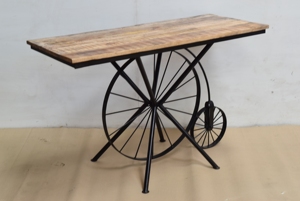 Mesa redonda de consola Industrial Wagon Wheel con tablero de madera recuperada, mesa rústica para recibidor - Product Image 4
