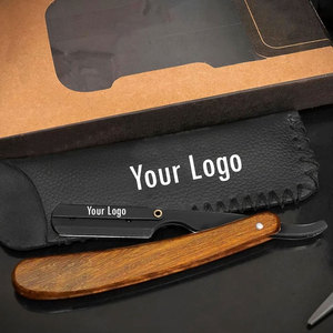 ผู้ผลิตและจำหน่ายมีดโกนสำหรับช่างตัดผม สีดำ โลหะ สแตนเลส ด้ามไม้ พร้อมซองหนัง รับทำโลโก้ตามสั่ง - Product Image 3