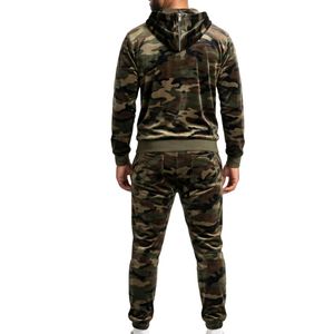 Survêtement en velours camouflage pour homme, sweat à capuche zippé, coupe ajustée, ensemble sportswear et streetwear assorti - Product Image 2