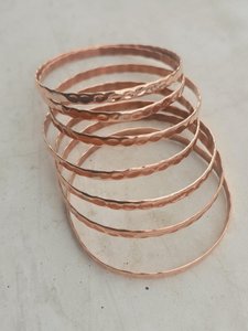 Belladec Handcrafted Hammered Red <b>Copper</b> Plated <b>Bangle</b> Set Textured Stackable Bracelets Artisan Jewelry Elegant Boho Fashion - Product Image 2