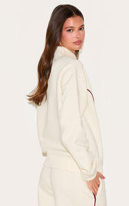 Conjunto Deportivo Crema para Mujer, Manga Larga, Corte Holgado, Cuello Alto, Cierre de Cremallera, Bolsillos Laterales, Ropa Casual de Primavera, Color Sólido - Product Image 4