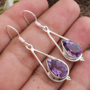 Pendientes Colgantes de Plata de Ley S925 con Amatista y Cuarzo Lavanda, Corte Lágrima Vintage, Joyería de Moda al por Mayor - Product Image 1