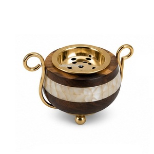 Wooden Incense <b>Burner</b> with Copper Top and Handles Aromatic Diffuser <b>for</b> Home Decor Sandalwood Material All-Season Use - Product Image 3