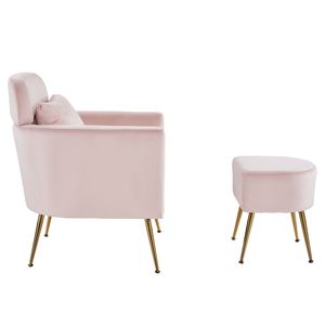 Poltrona Singola in Flanella Rosa per Interni, Semi-Smontata con Piedini e Pedali Dorati per Uso Bar - Product Image 3