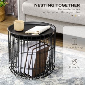 Black Nest of <b>Coffee</b> <b>Tables</b> with Steel <b>Wired</b> Basket Body and Removable Slate Top Center <b>Table</b> for Living Room - Product Image 4