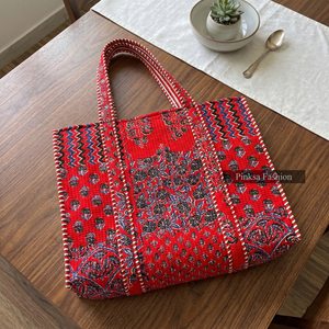 Sac fourre-tout matelassé indien imprimé à la main avec fermeture éclair, motif floral, pour femme, toutes saisons, vente en gros - Product Image 3