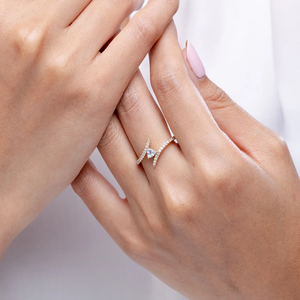 Classic Trillion Aquamarine Pisces Bypass <b>Ring</b> with Diamonds Handmade <b>Customized</b> Fine Jewelry Wedding Engagement 14K Solid Gold - Product Image 3