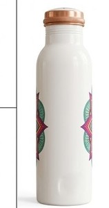 Botella de Agua Artesanal de Cobre Puro, Recipiente Ayurvédico para Bienestar, Frasco Metálico Antiderrames con Diseño de Mandala - Product Image 6