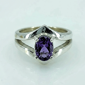 Amethyst <b>Ring</b> Handmade Sterling Silver Bezel Setting Natural Purple Oval Shape Gemstone <b>Boho</b> Jewelry Women's Jeweltech February - Product Image 1