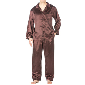 Ensemble de pyjamas de luxe en satin pour hommes, personnalisable avec logo, manches longues, boutonnage, vêtements de nuit respirants pour l'été, vente en gros OEM - Product Image 3