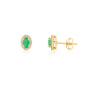 Stunning Delicate Design Minimalist Emerald & Diamond <b>Small</b> Halo <b>Stud</b> <b>Earrings</b> Graduation Gift 18K Solid Yellow Gold Jewelry - Product Image 3