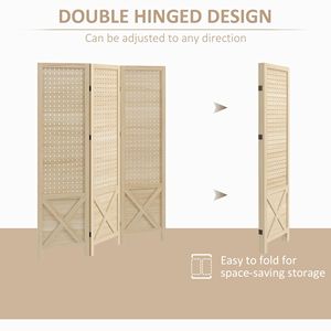 Divisorio Portatile Leggero a 3 Pannelli da 1,37 m in Legno Naturale, Pieghevole, con Design a Pannello Forato per Casa e Ufficio - Product Image 6