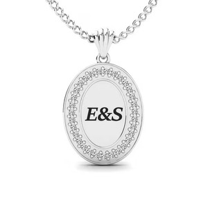 Pendentif médaillon ovale E&S Initials avec halo de cristaux, en argent 925 et moissanite, breloque en acier inoxydable, cadeau unisexe - Product Image 1