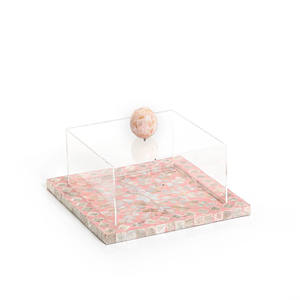 Premium custom mother of pearl <b>cake</b> <b>stand</b>, square pink seashell base with dust <b>cover</b>, ideal for high end tea parties - Product Image 1