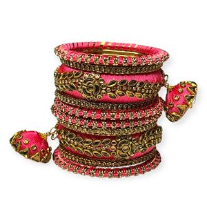 Stylish Sparkling Pink Gold Plated Premium Imitation Thread <b>Pearl</b> Bangle Set Trendy Wedding Festive Wear Stackable Bangles - Product Image 1