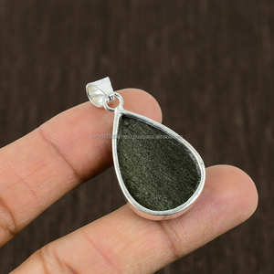 Colgante de Plata de Ley 925 de calidad caliente hecho a mano obsidiana de brillo dorado para ella para regalos de compromiso o cumpleaños - Product Image 2
