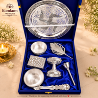 Premium KUMKUM FASHIONS Indiase Duits zilveren luxe traditionele Pooja Thali set nieuwste design decoratieve gebedsgeschenkdoos Ganesha
