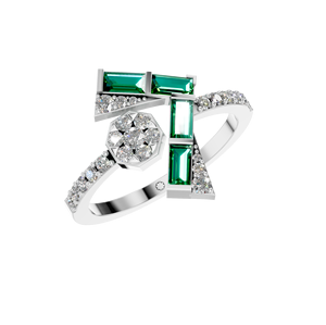 Anillo fino Art Deco clásico para mujer, 14K, 18K, oro rosa blanco sólido, Baguette Natural, piedras preciosas Esmeralda, acentos de diamantes para boda - Product Image 5