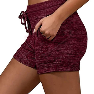 <b>Drawstring</b> And Pockets Solid Color Casual Breathable Spandex Cotton Mix Fabric Women's High Waist Knitted Shorts - Product Image 4