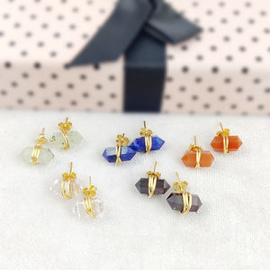 Vente en gros de boucles d'oreilles en argent sterling 925 plaqué or avec saphir, style crayon – Bijoux faits à la main avec fil doublement enroulé - Product Image 6