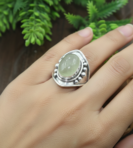 Natural Prehnite Gemstone <b>Ring</b> 925 Sterling Silver Rose Gold Yellow Gold Plated <b>Boho</b> Statement Adjustable <b>Ring</b> - Product Image 2