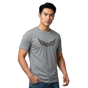 เสื้อยืดคอกลมผู้ชาย สีเทา ผ้าฝ้าย ทรงปกติ แขนสั้น สไตล์ลำลอง สีพื้น ดีไซน์แบบเจอร์ซีย์ - Product Image 6
