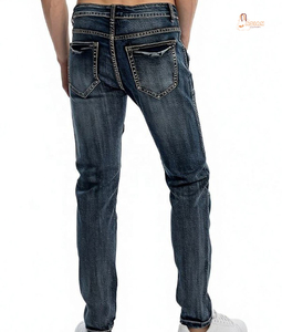Pantalon en jean décontracté pour homme, coupe droite, extensible, ajusté, haute élasticité, confortable pour le quotidien, style jeune, délavé à la pierre, motif à pois foncés - Product Image 1