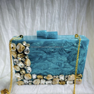 Luxe multicolore abstrait tourbillon acrylique pochette concepteur résine boîte sac à main avec chaîne en or sangle pour les femmes soirée tenue de fête - Product Image 2