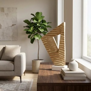 Abstract Geometric Gold Plated Sculpture Handmade Artistic Tabletop Decor Minimalist Living Room <b>Decoration</b> - Product Image 6