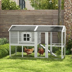 Gallinero de madera de 77.5"x32" con corral para 3-4 gallinas, nido y bandeja extraíble, jaula exterior para aves de corral - Product Image 2