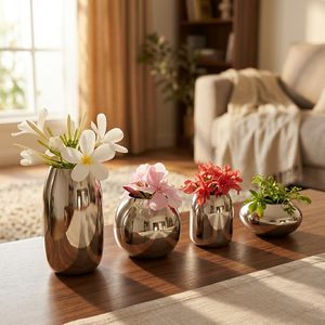 Set of 4 Golden Color <b>Mini</b> Flower <b>Vases</b> Elegant Decorative Tabletop Accent for Living Room Rust Resistant Table At Lowest Price - Product Image 5