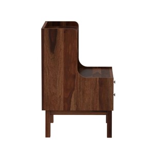 Modern Solid Wood Nightstand With 2 Drawers and Open <b>Shelves</b> Midcentury Storage Bedroom Furniture - Product Image 5