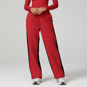 Pantalon de jogging personnalisé pour femme, rouge, coupe large, avec bande latérale, taille à cordon de serrage, coupe ample, décontracté, streetwear d'hiver, transfert thermique - Product Image 4