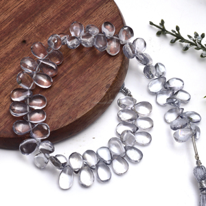 Perles de quartz gris naturel faites à la main de qualité supérieure, forme poire lisse, 8 pouces, brin de pierres précieuses pour la fabrication de bijoux, bracelet, collier - Product Image 1