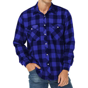 Camisa de Franela a Cuadros Azul para Hombre, de Algodón, Oversize, con Botones, Manga Larga, para Otoño e Invierno, Diseño Nuevo, Venta al Por Mayor Personalizada OEM - Product Image 1